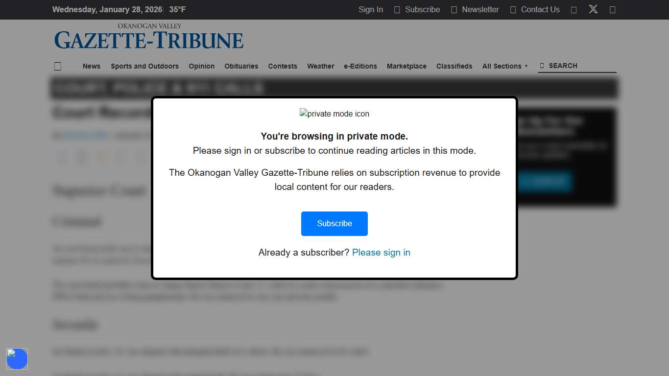 Court Records, 911 Calls and Jail Bookings Okanogan Valley Gazette-Tribune